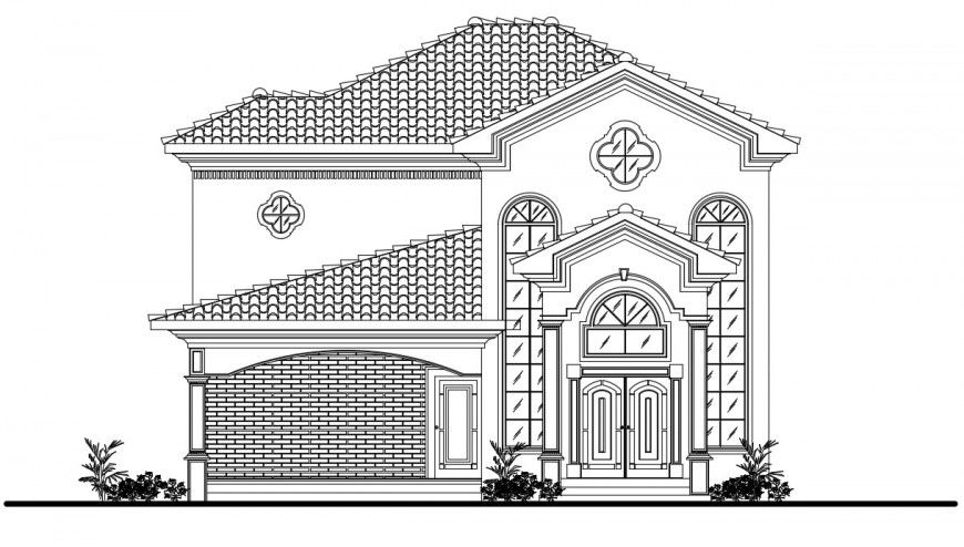 CAD drawings details of house elevation 2d view dwg file
