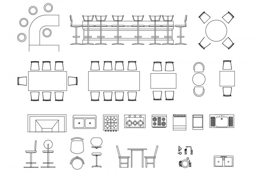 CAd drawings details of kitchen  bar dining furniture