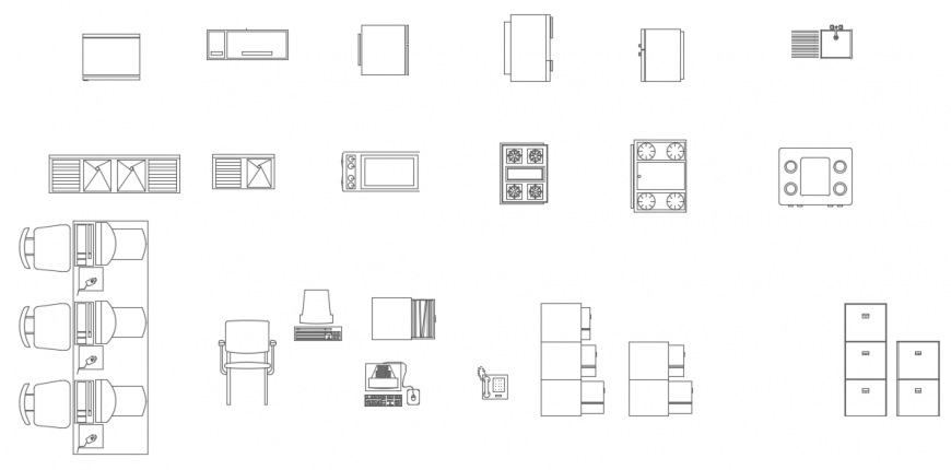 Cad drawings details of kitchen detailing with gas stove, washbasin