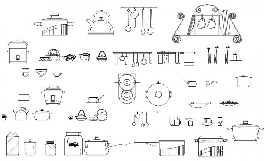 CAd drawings details of kitchen glass crockery units
