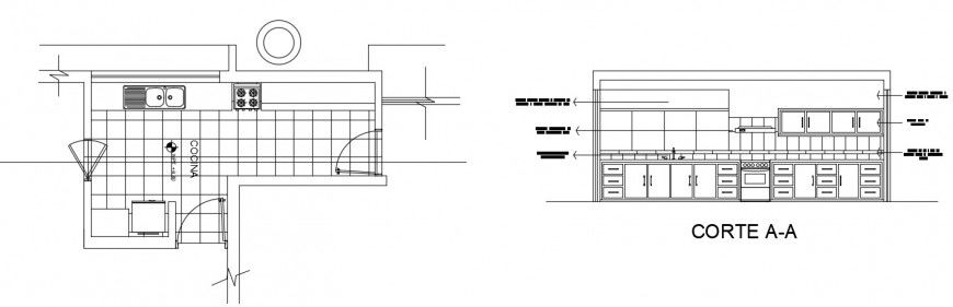 CAD drawings details of kitchen plan 2d view dwg file