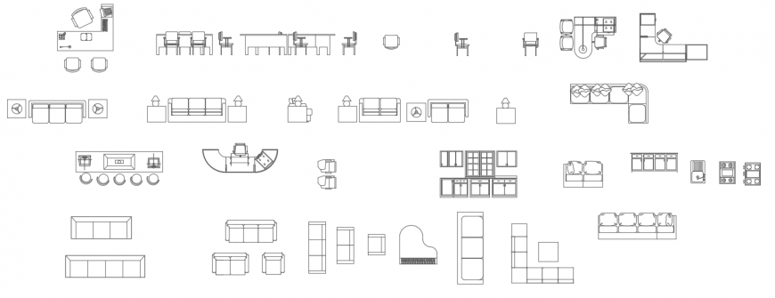 Living Room CAD Drawings with Sofa Set, Table, and Lamps