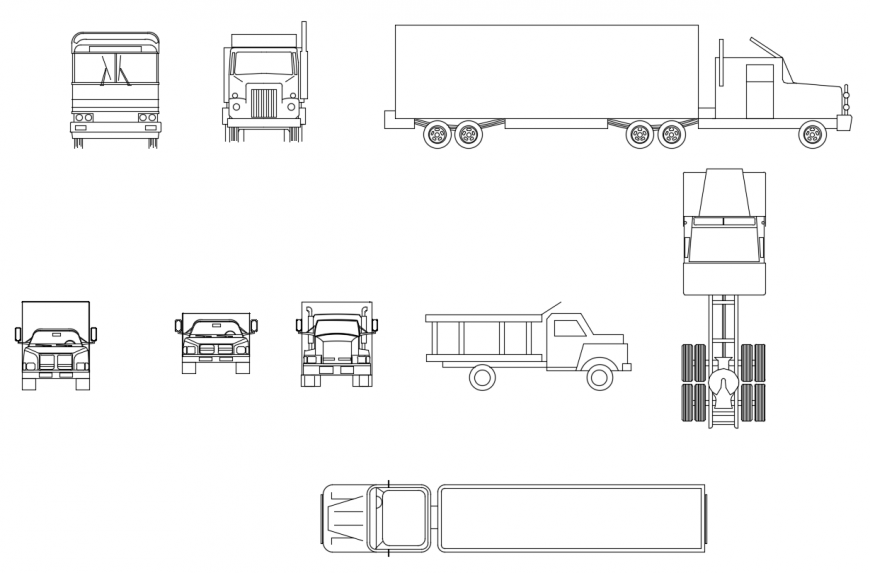 CAD drawings details of loaded trucks and buses  