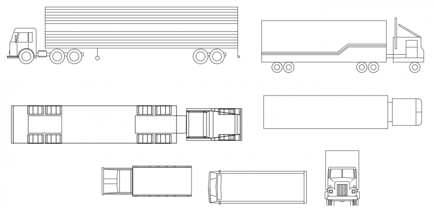 CAD drawings details of loaded trucks and long buses and trucks  