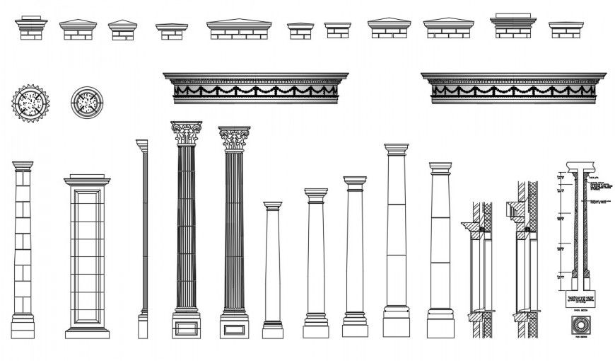 CAd drawings details of long pillars of detailed arch blocks
