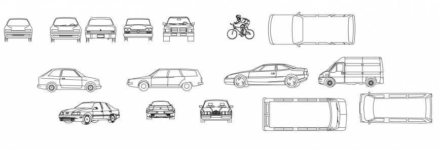 CAd drawings details of luxury cars and bicycle  