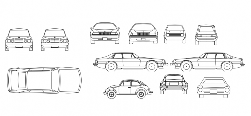 CAD drawings details of luxury cars and long wide cars  