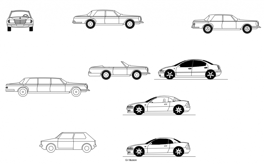 CAd drawings details of luxury cars of illusion