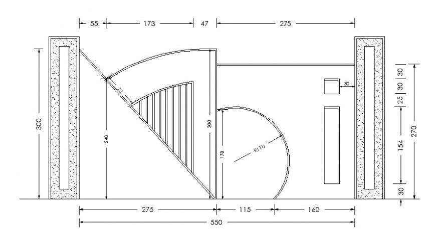 Cad drawings details of main entrance  main gate elevation