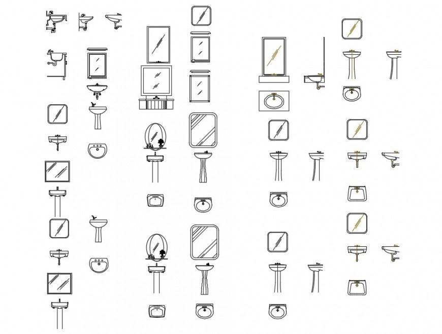CAd drawings details of mirror with washbasin furniture