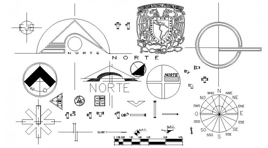Cad drawings details of north direction symbols in group 