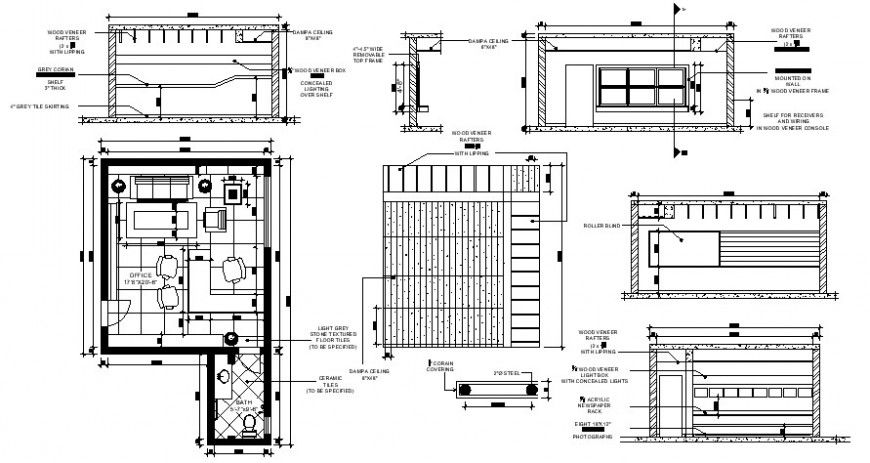 CAD Drawings details of office room plan elevation section dwg file