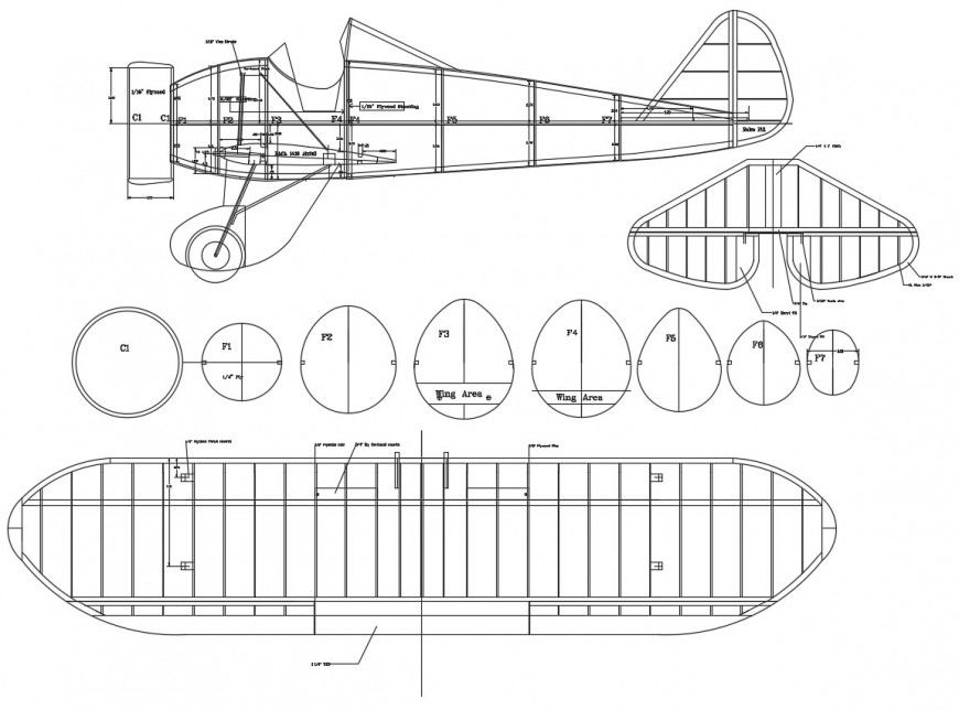 CAd drawings details of pea shooter airplane parts elevation