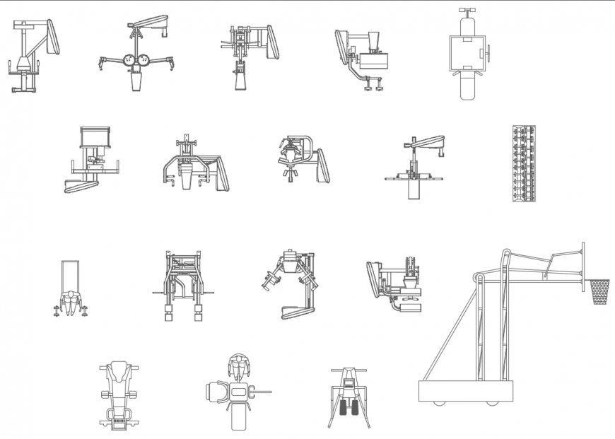 Pull Ups Chest Press Equipment DWG Details Gym CAD Blocks File