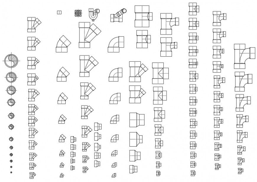 CAd drawings details of PVC pipe and fittings jet out pipes