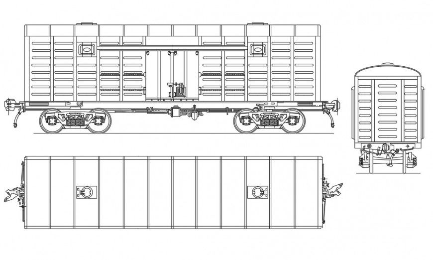 CAd drawings details of railway freight wagon elevation