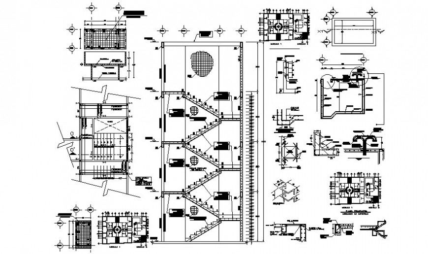 CAD drawings details of RCC staircase structure autocad file