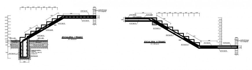 CAD drawings details of RCC structural blocks of stairway dwg file