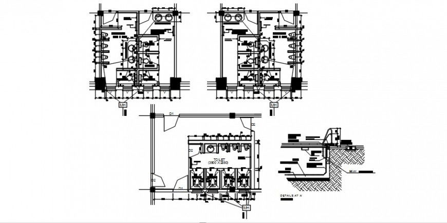 CAD drawings details of sanitary public toilet blocks dwg file