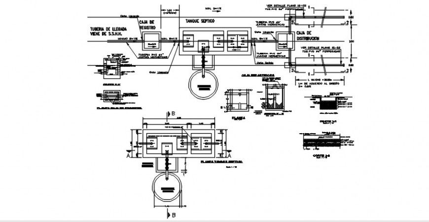 CAD drawings details of septic tank construction blocks dwg file
