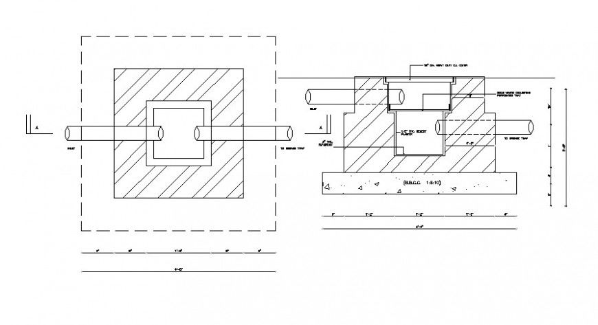 Cad drawings details of sewage plan block dwg file that shows sewage sanitary