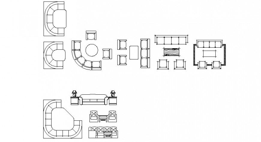 Cad drawings details of shape sofa round with side table