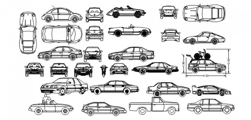CAd drawings details of small top view  luxury cars