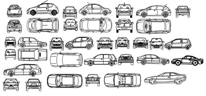 CAd drawings details of small top view cars