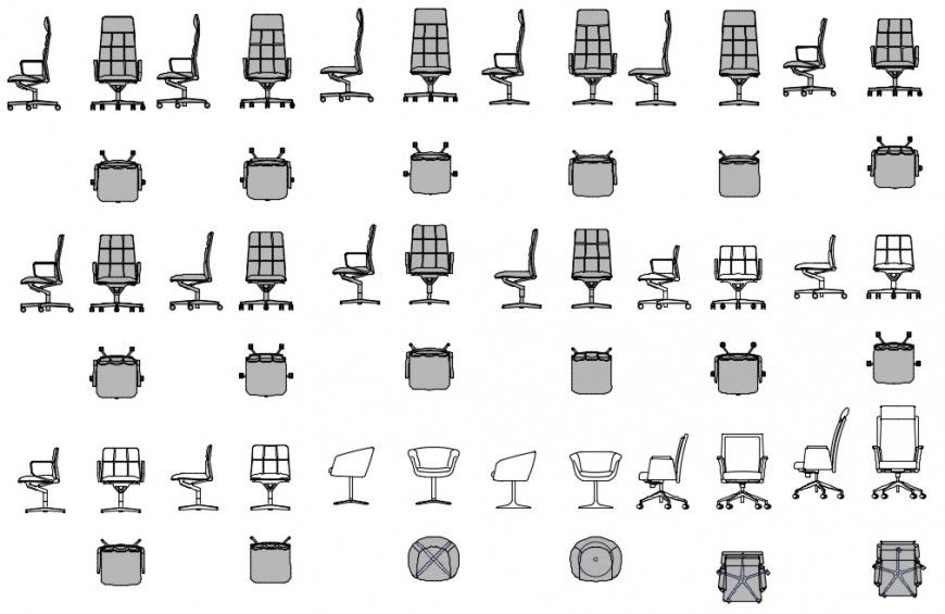 CAd drawings details of squared office chair  