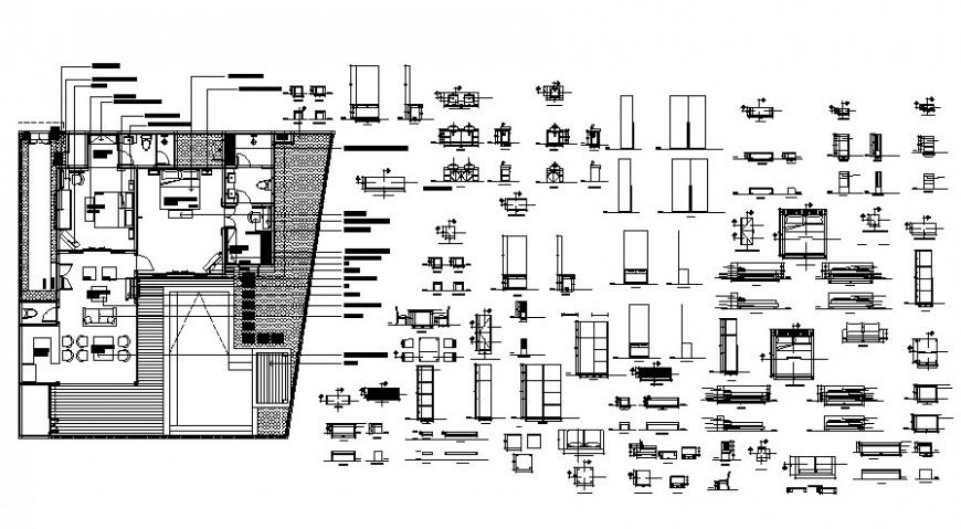 CAD drawings details of table and stylish chair