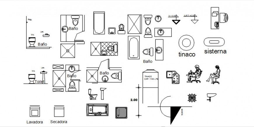 Cad drawings details of the closet, washbasin