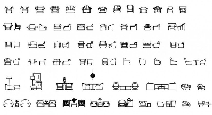 CAd drawings details of the dining sofa in front elevation block