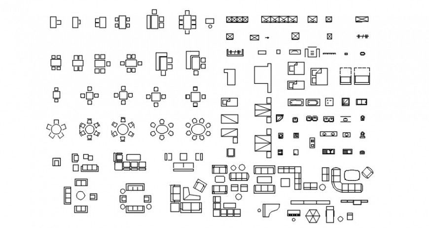 Cad drawings details of the dining table, bed and sofa