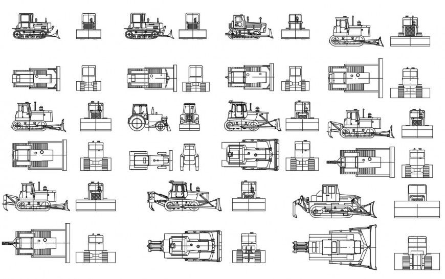 CAd drawings details of the front   elevation of bulldozers