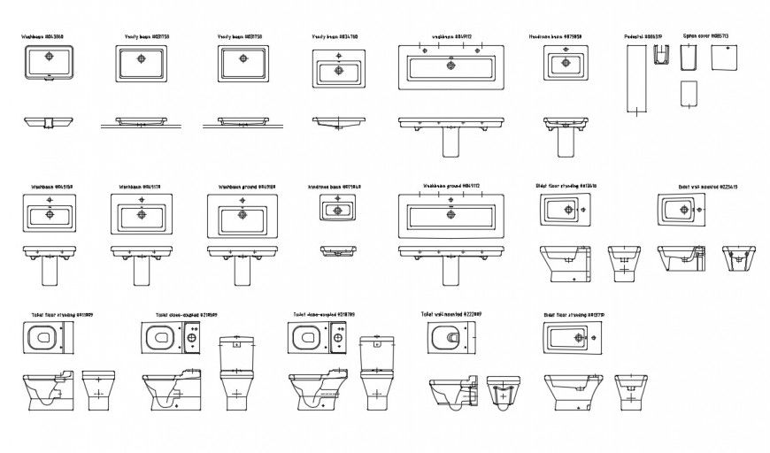 CAd drawings details of the front elevation of the closet and washbasin