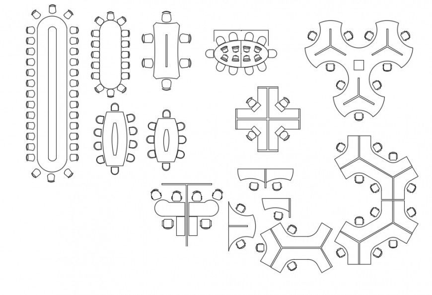 CAd drawings details of the long and wide conference table and chairs
