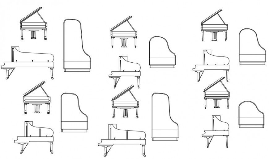 CAd drawings details of the piano  with closing tune detailing with hatch area