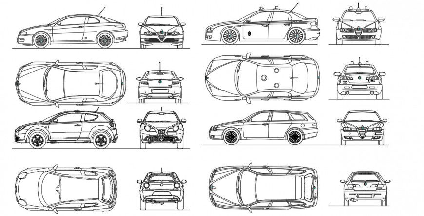 CAd drawings details of the side elevation of classic cars