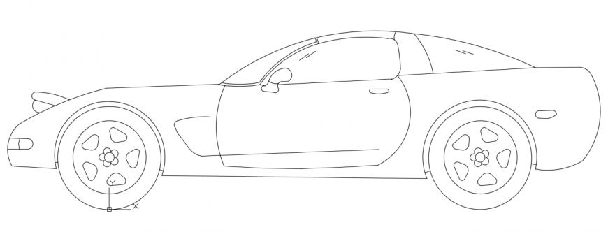 CAd drawings details of the side elevation of long car