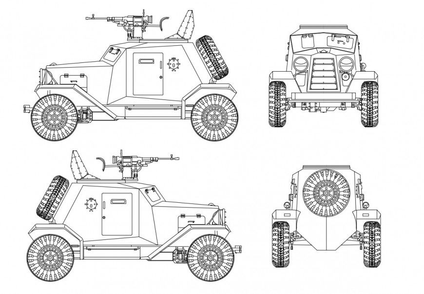 CAd drawings details of top   elevation of  military vehicle