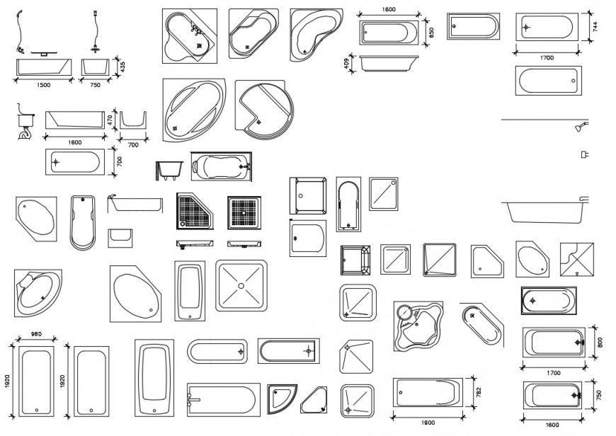 CAd drawings details of top   elevation of bath tub of various Jacuzzi plan