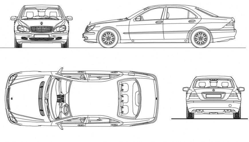 CAd drawings details of top   elevation of Mercedes  s class car