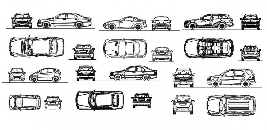 CAd drawings details of top   elevation of mercendes car