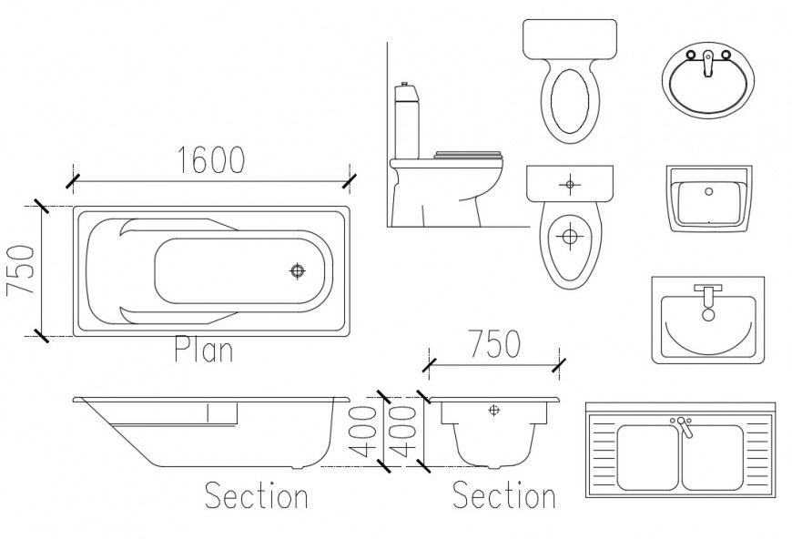 CAd drawings details of top elevation of bath tub