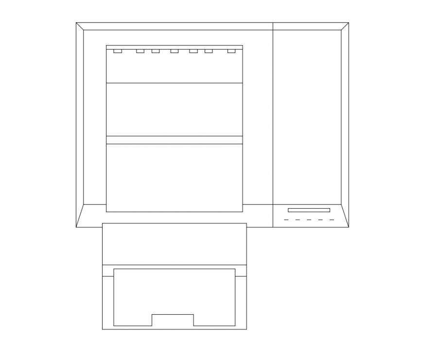 Cad drawings details of top  elevation of printer machine