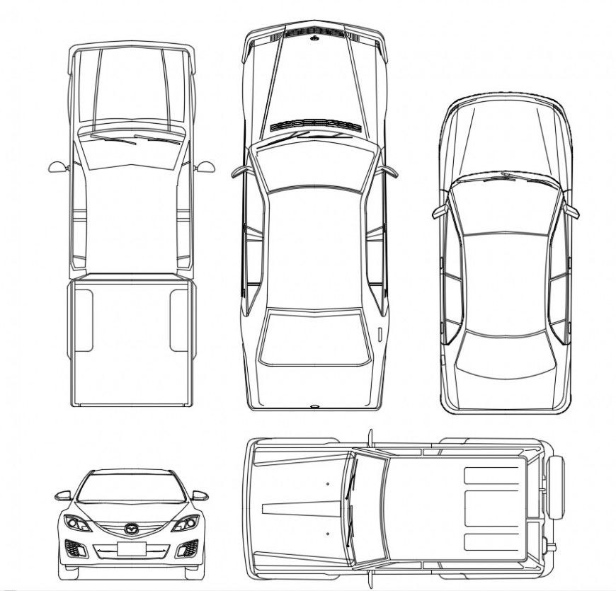 CAd drawings details of top  elevation of Skoda cars