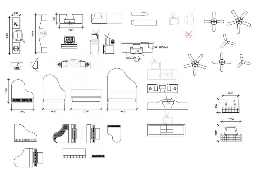 CAd drawings details of top and front elevation of tv cabinet drawing