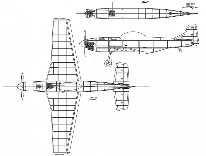 CAd drawings details of top and side  part elevation of airplane