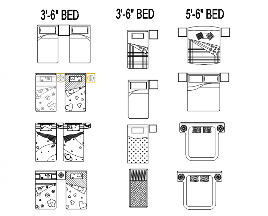CAd drawings details of top elevation of bed pattern
