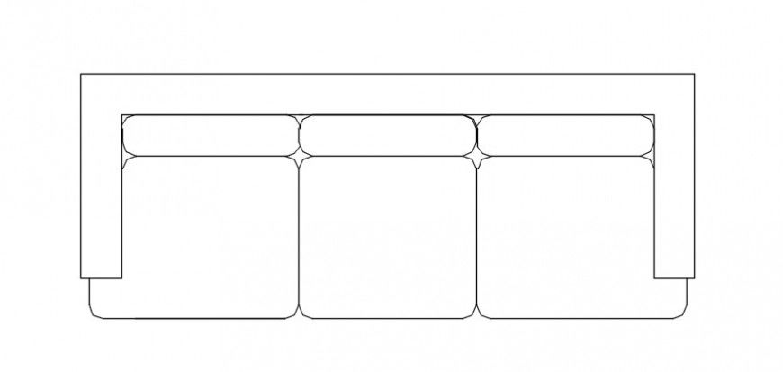 Cad drawings details of top view from front of three seater sofa thick base